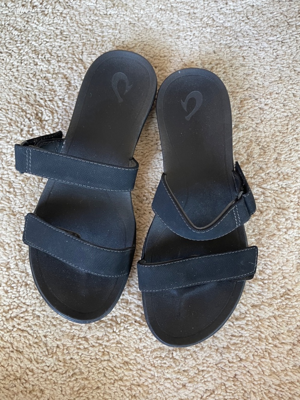 OluKai Black Adjustable Double-Strap Slide Sandals